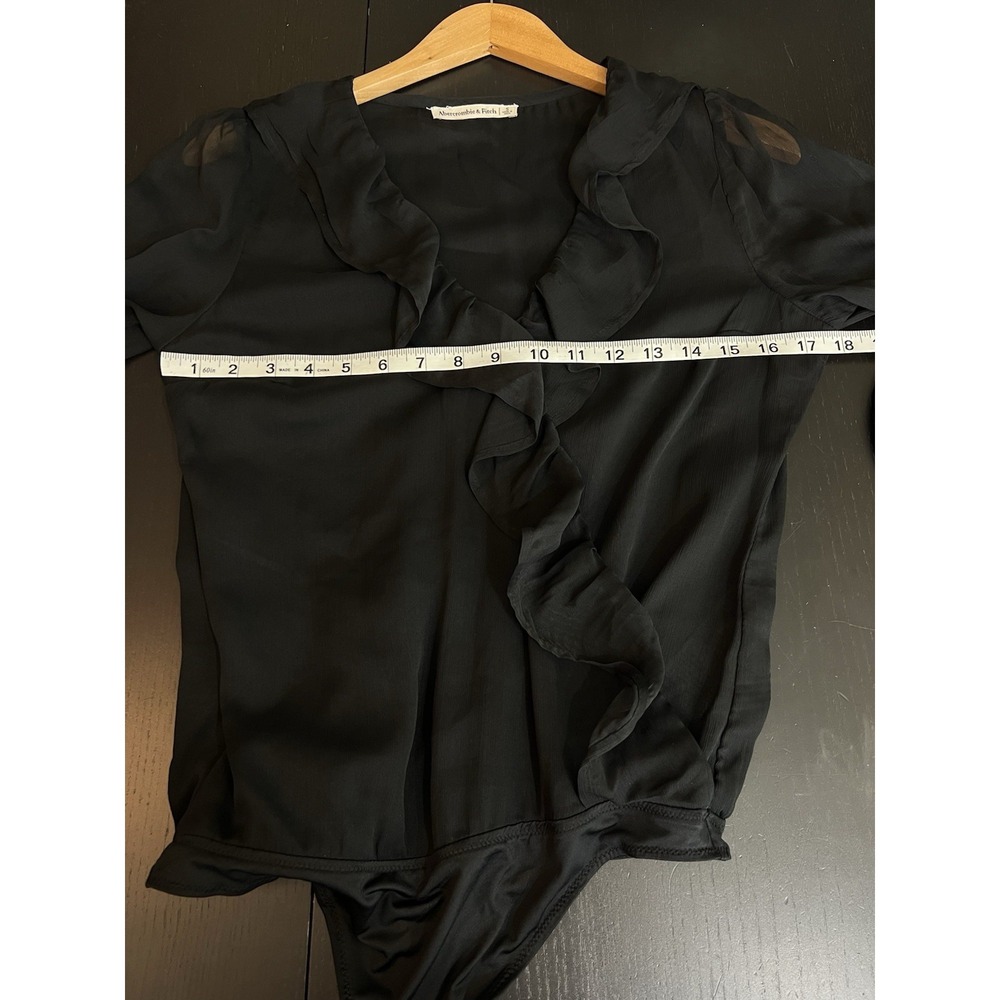 Abercrombie & Fitch Chiffon Ruffle Bodysuit Size Small Black Sheer Long Sleeve - Picture 10 of 11